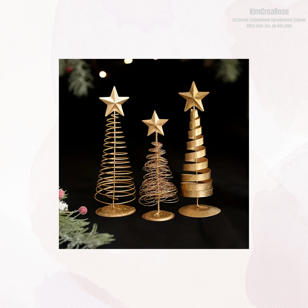 3 Gouden Mini Kerstbomen